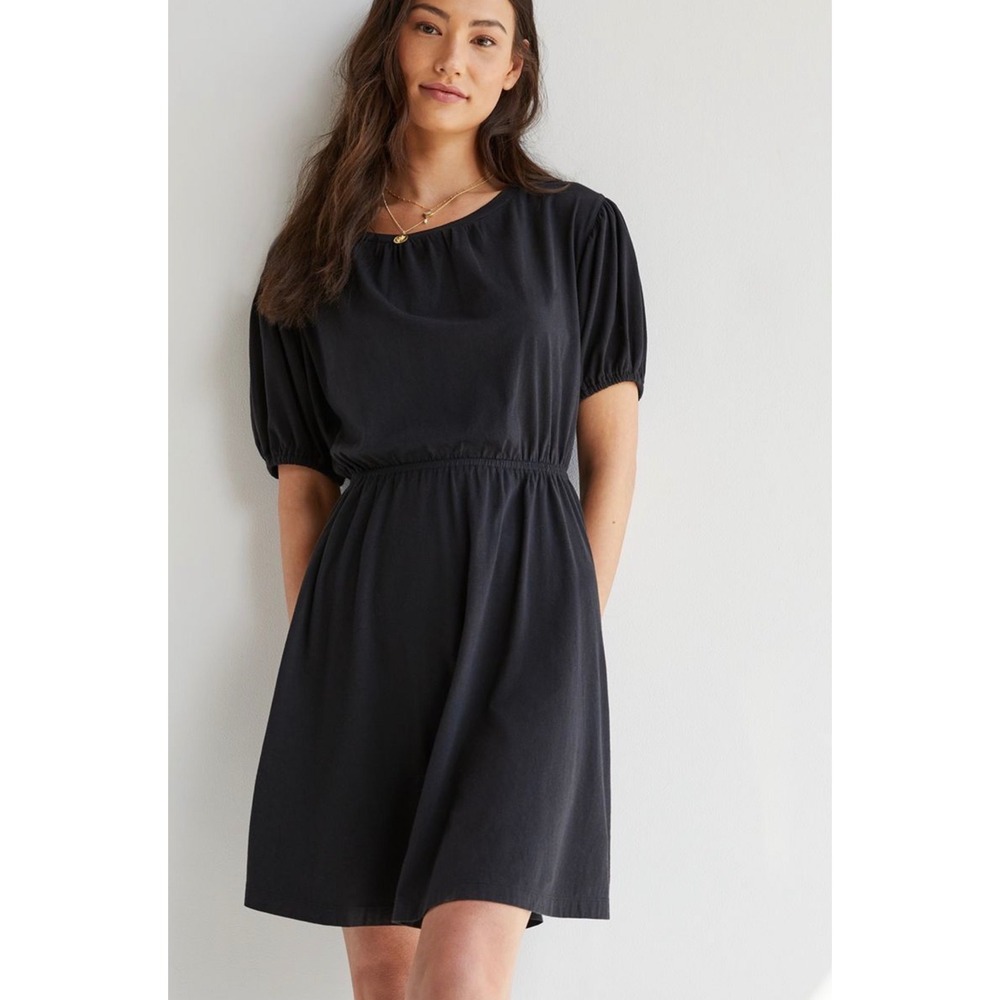 Daily Practice by Anthropologie Black Puff Sleeve Mini Dress 100% cotton Size L